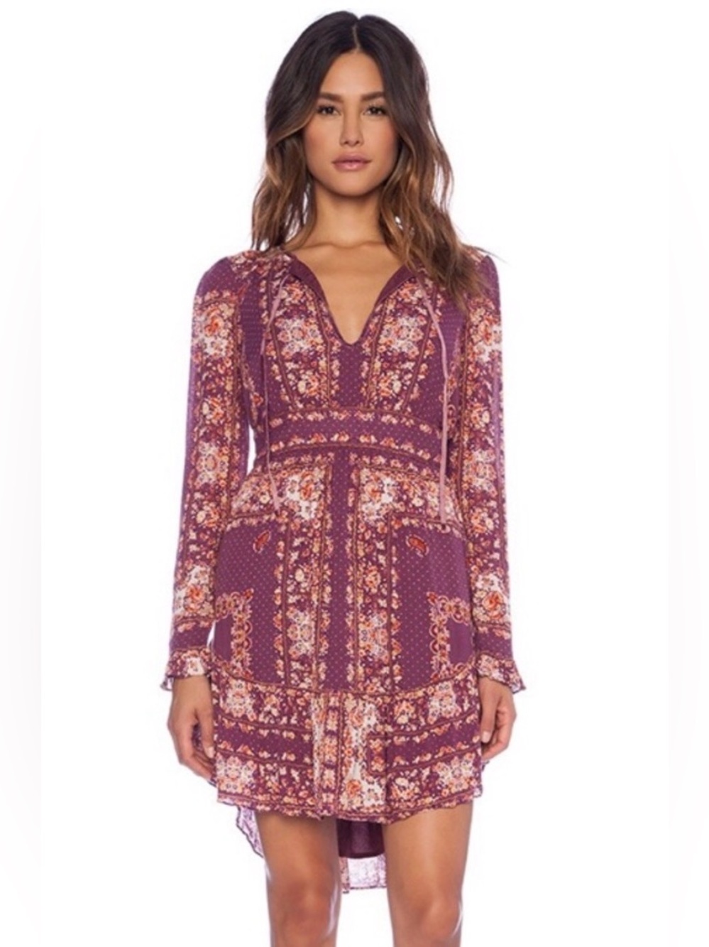 Free People Bridgette Mini Dress Berry Paisley Floral Boho Folk Taylor Swift M